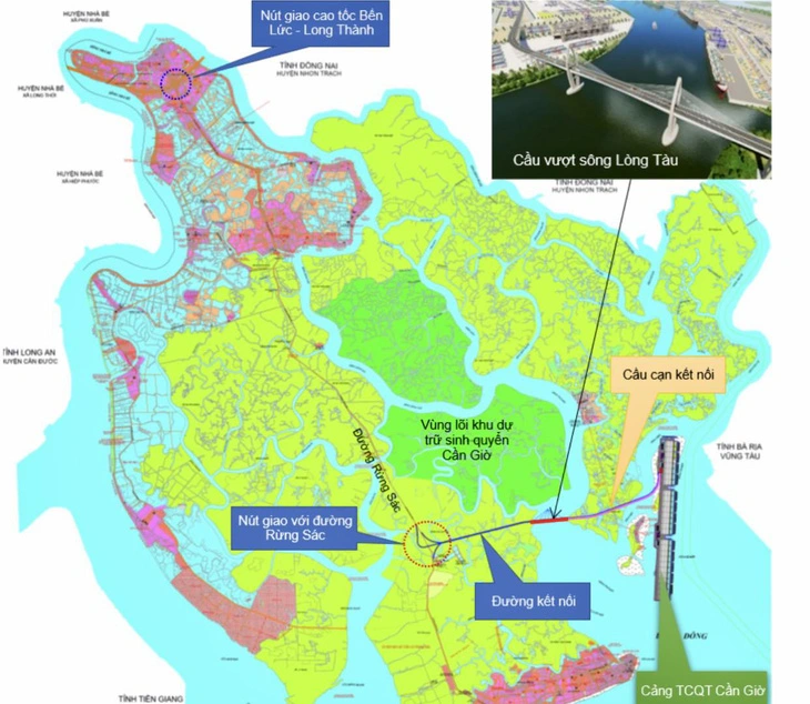 <em>The city will later develop roads connecting the port with Rung Sac Road, an elevated road along Rung Sac Road, and a metro line connecting the Can Gio sea urban area and the city’s fourth metro line planned to stretch from District 12 to Nha Be District.</em>