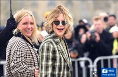 Meg Ryan, 62, shows off her smooth complexion as she steps out in a chic checked blazer and khaki shirt at the Loewe catwalk show during Paris Fashion Week Meg Ryan, 62, shows off her smooth complexion as she steps out in a chic checked blazer and khaki shirt at the Loewe catwalk show during Paris Fashion Week
